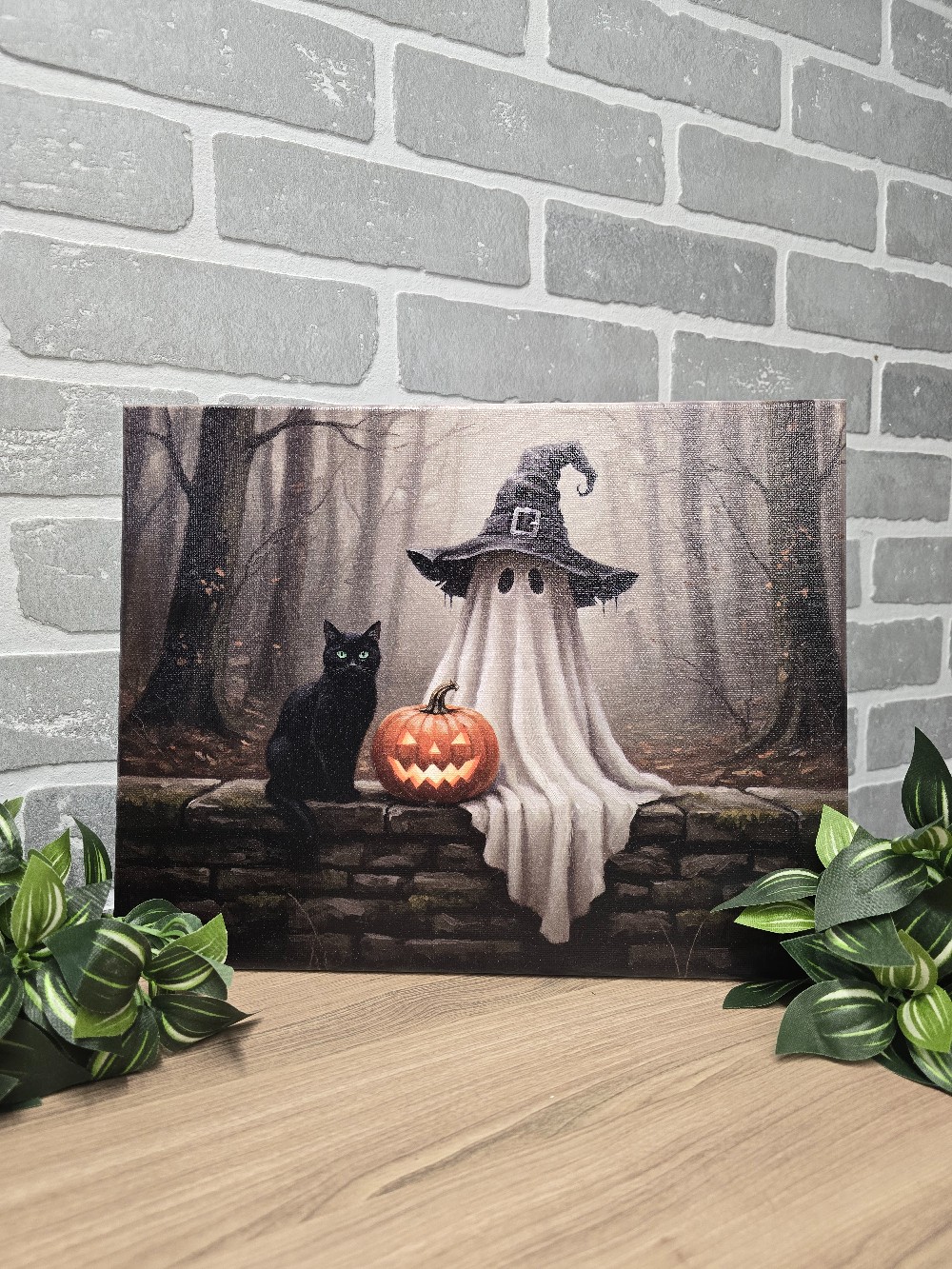 Witch Ghost  Black Cat wrapped Rockwall 8 x 10 Canvas