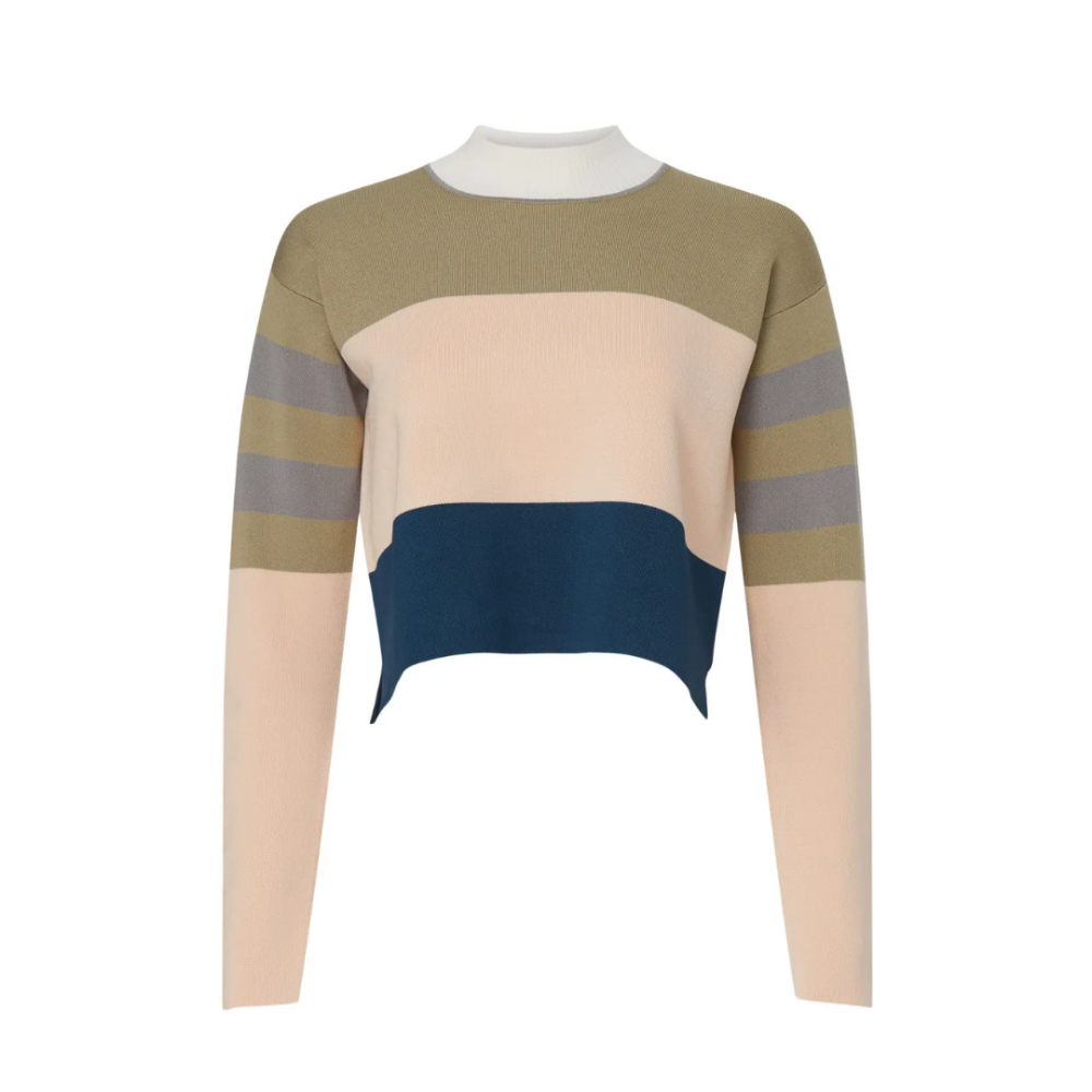 CLUB MONACO Cropped Mock Neck Striped Top Small