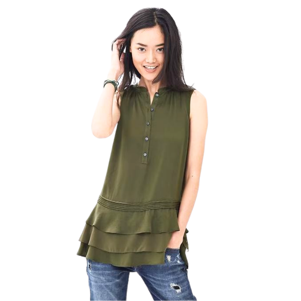 BANANA REPUBLIC Tiered  Ruffle Top  Green Small