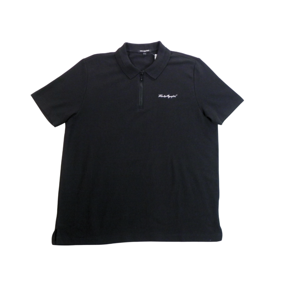 KARL LAGERFELD Ribbed Cotton 1/4 Zip Polo Black XL