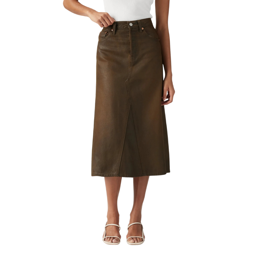 LEVI STRAUSS Pay Day Coated Denim Skirt Brown  27