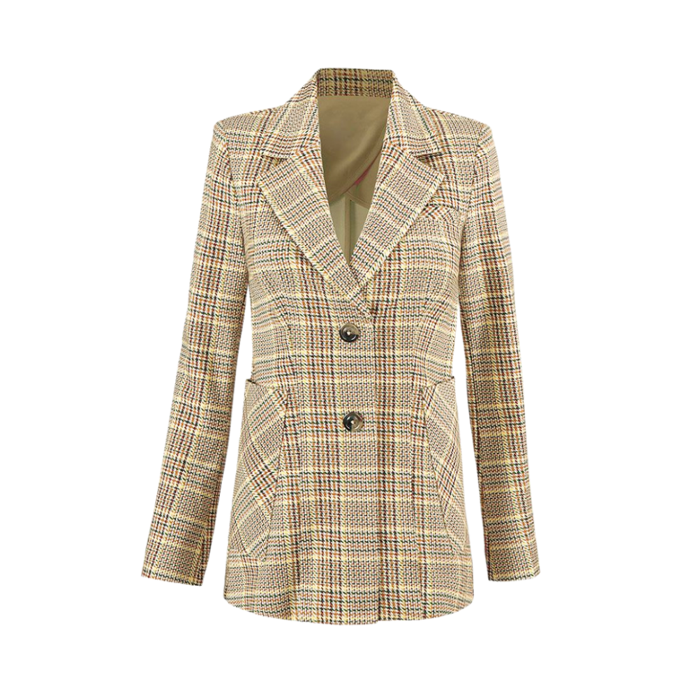 CABI Pastime Plaid Tweed 2 Button Blazer Brown Med 6