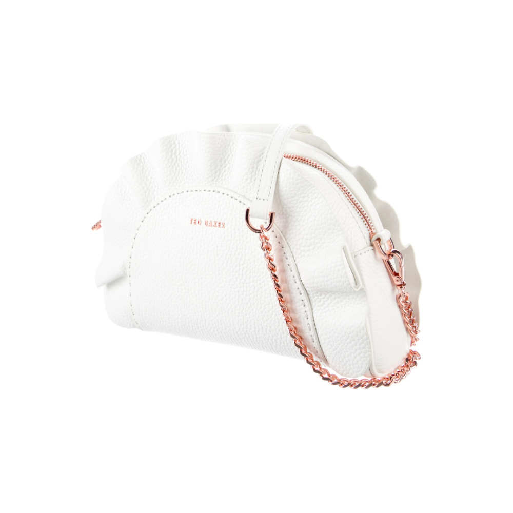 TED BAKER Roseeyy Leather Ruffle Crossbody Bag White