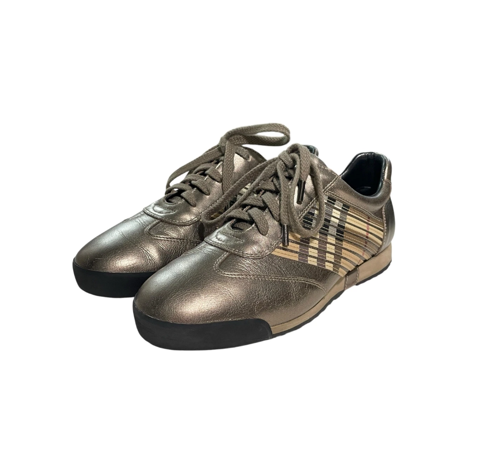 BURBERRY Metallic Sliced Check Sneaker Gold 7.5