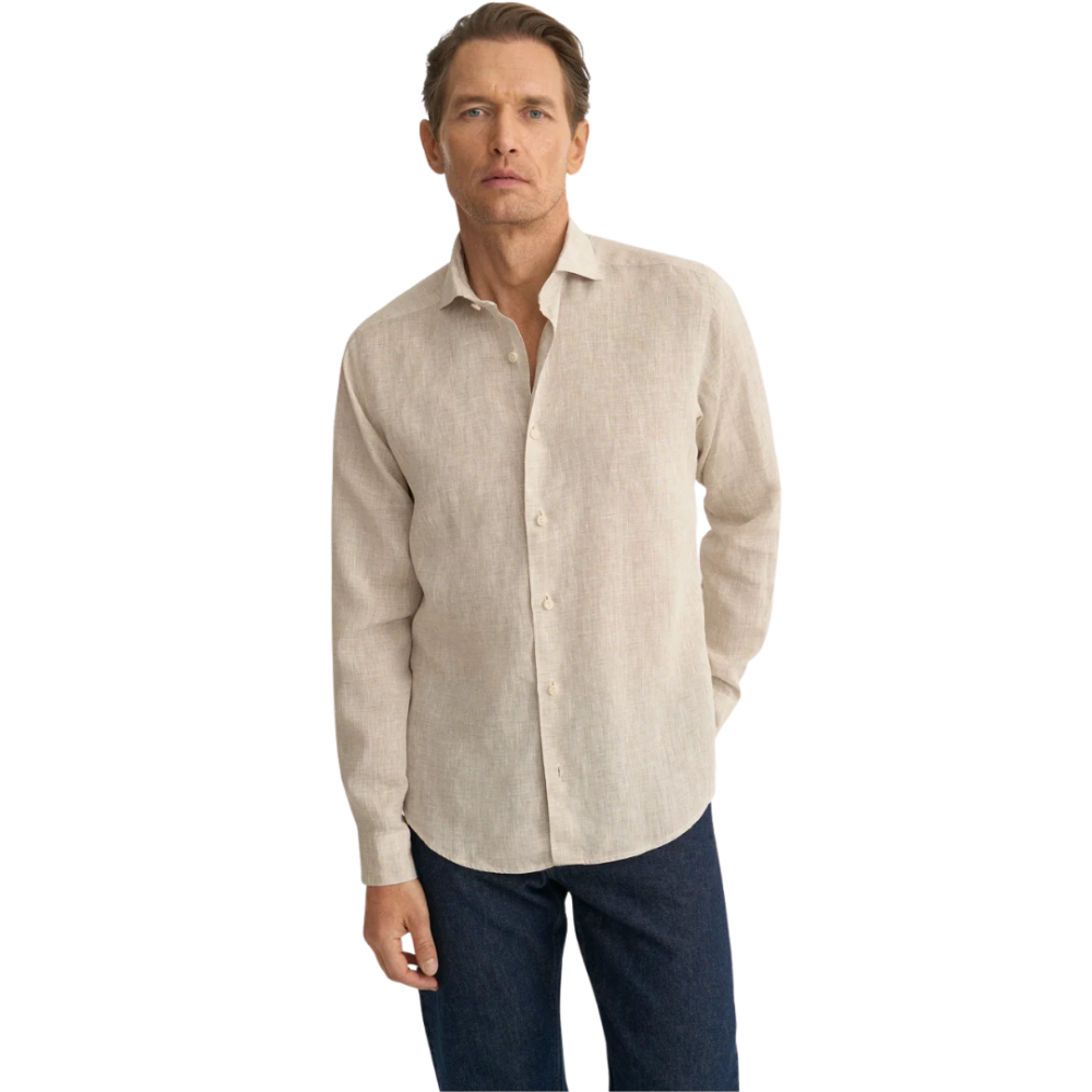 ETON Spread Collar Linen Shirt Sand Med