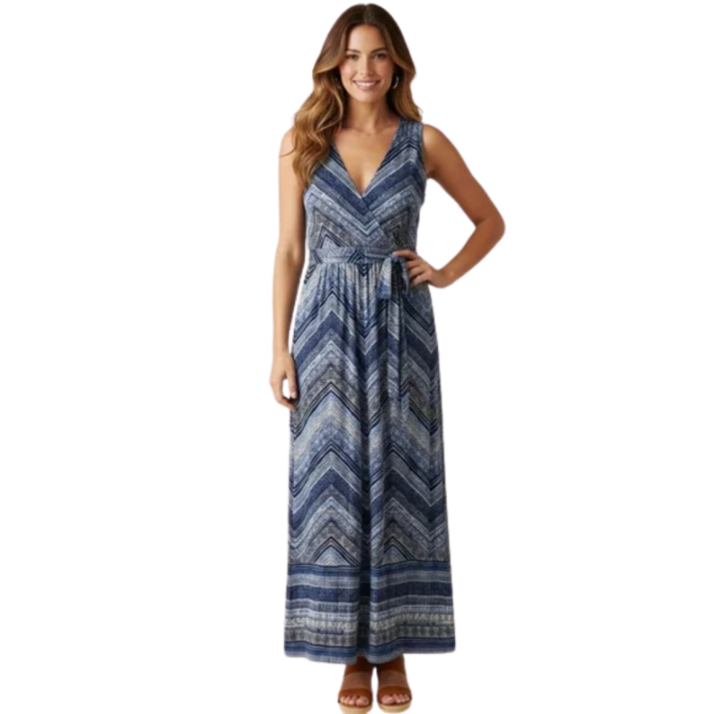 MARIO SERANNI Wrap Top Chevron Sundress Blue Med