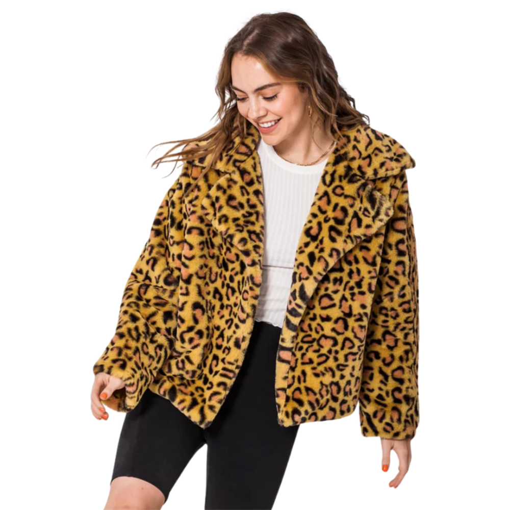 HOUSE OF ANGELICA Mina Leopard Bomber Mustard L
