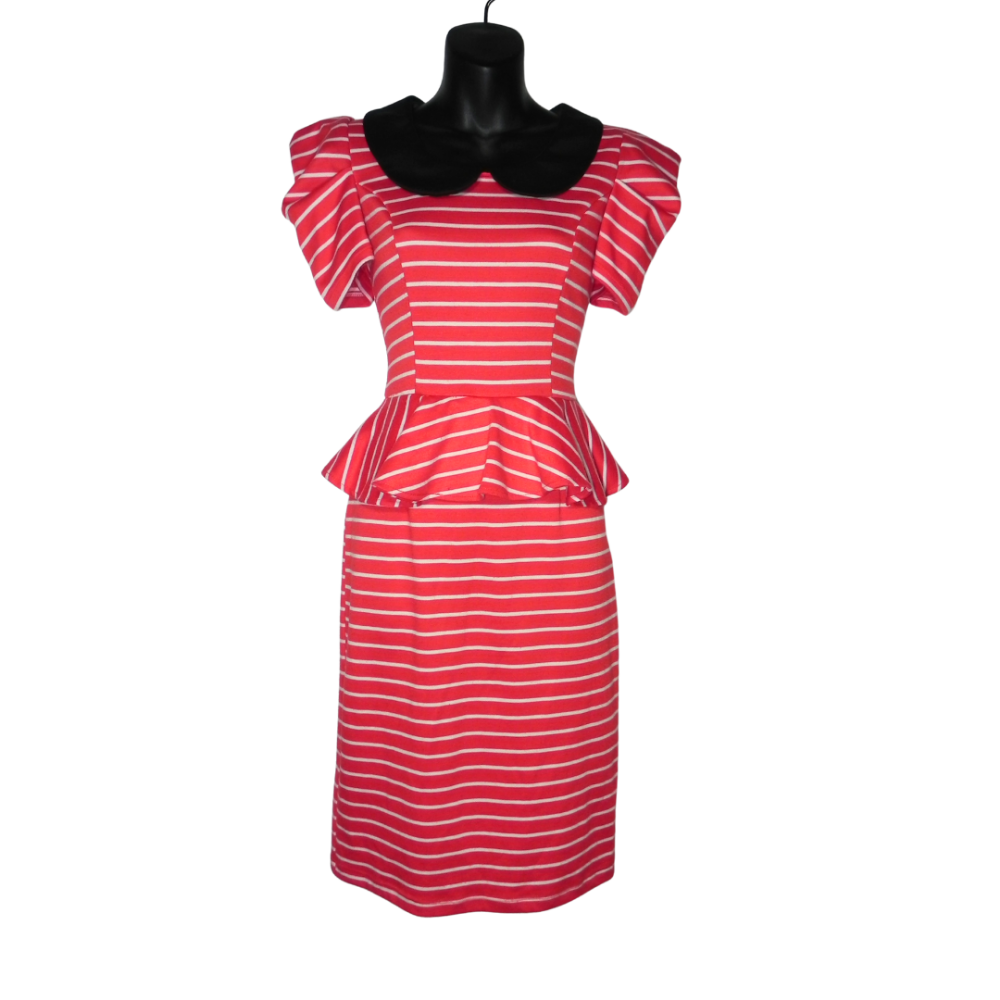 CELINE BY CHAMPION Peplum Striped Dress Red/White M