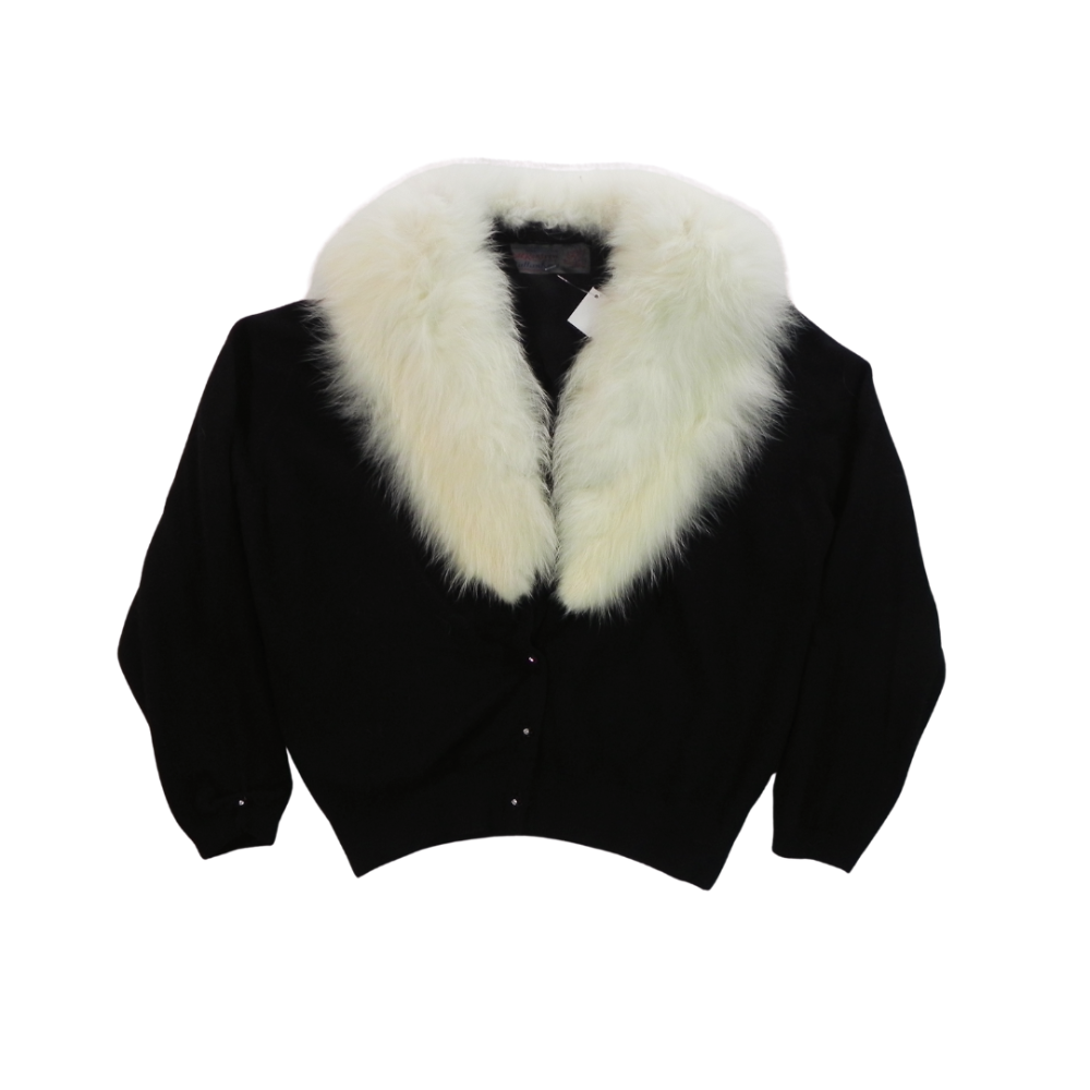HOLT RENFREW Cashmere Rabbit Trim Cardigan Black S