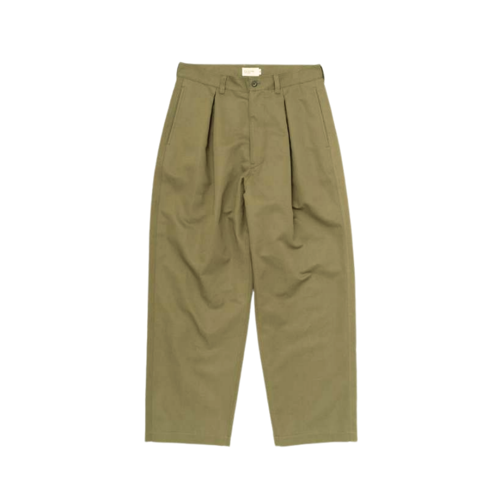 STILL BY HAND Inverted Box Pleat Pants Olive 32