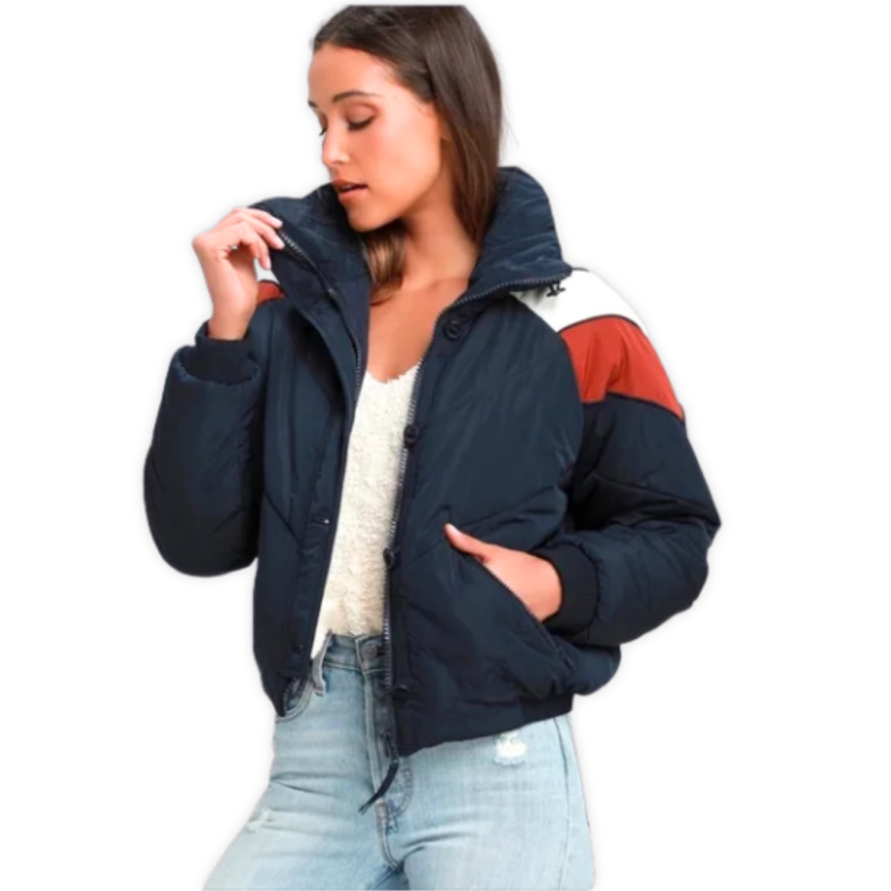 FREE PEOPLE Multicolor Cropped Puffer Blue XS