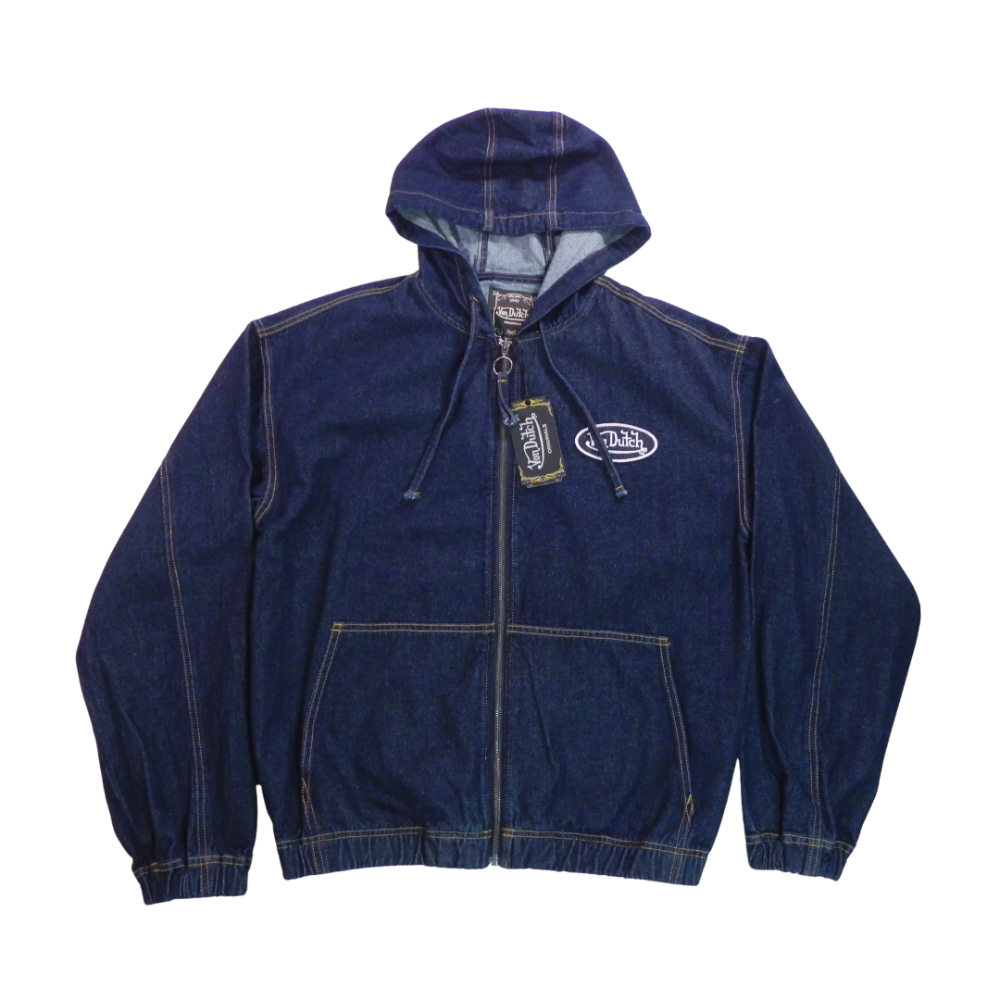 VON DUTCH Hooded Denim Zip Up  Jacket Blue Large
