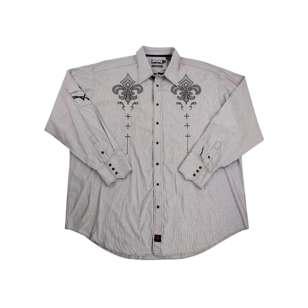 PANHANDLE Embroidered Wings Pearl Snap Slim Grey M