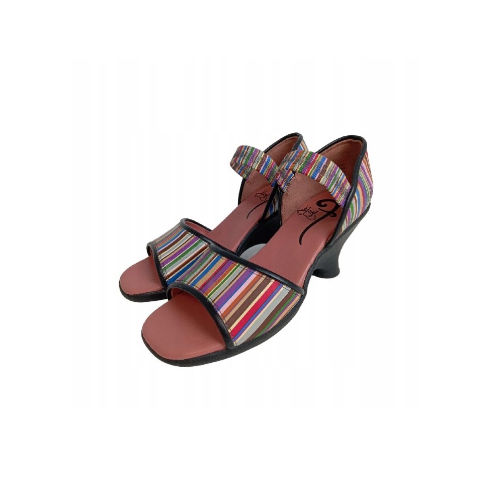 JOHN FLUEVOG Mae Multi Stripe Wedge Sandal 7.5