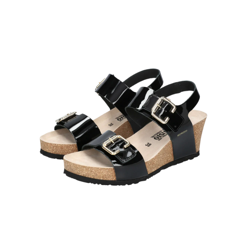 MEPHISTO Lisandra Patent Cork Sole Sling Back Black 9.5