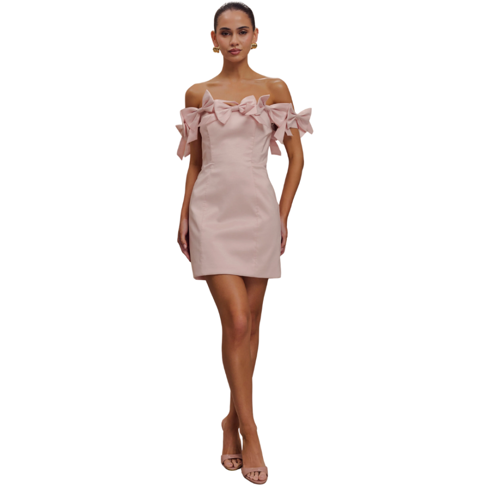 MESHKI Rose Strapless Bow Mini Dress Pink XS