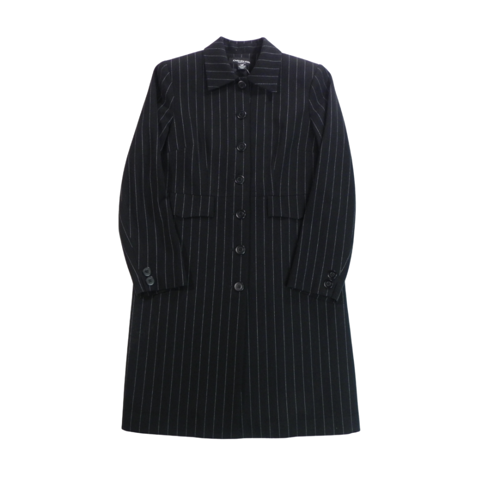 JONES NY Long Pinstripe Trench Jacket Black 10