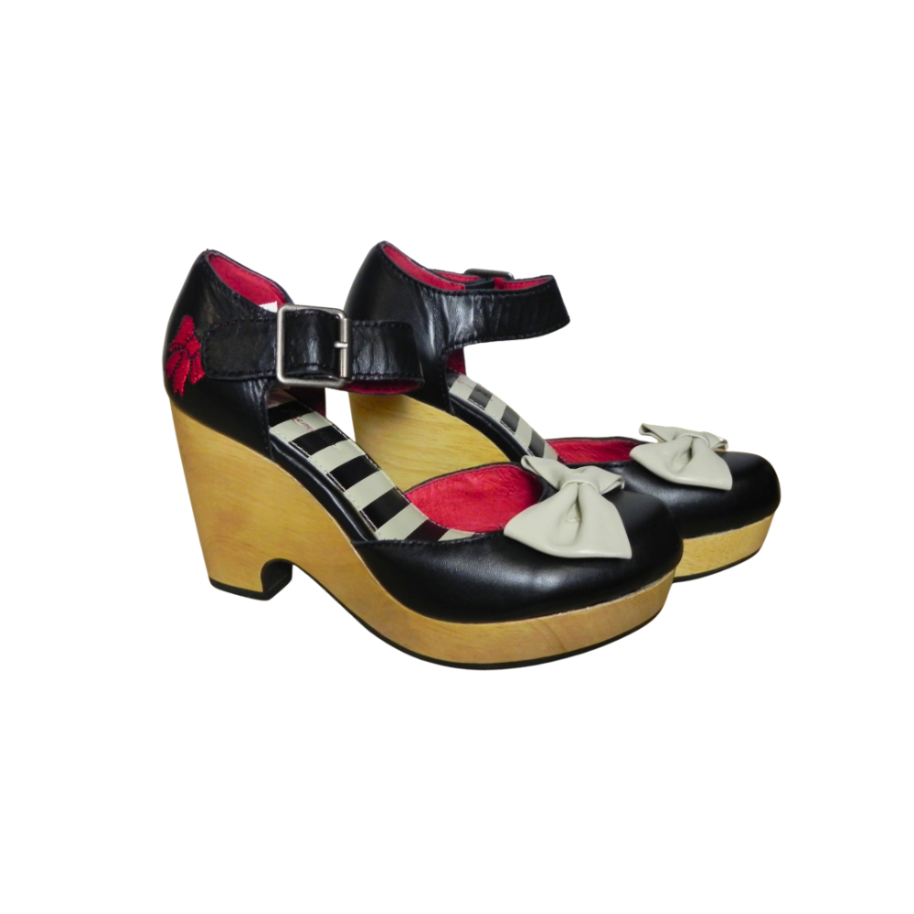 LOLA RAMONA Bozali Leather Bow Wooden Heel 7.5