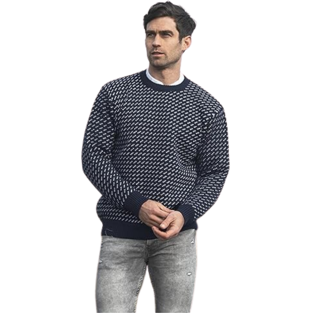 ARAN ISLANDS Irish Wool Norwegian Sweater Navy Small