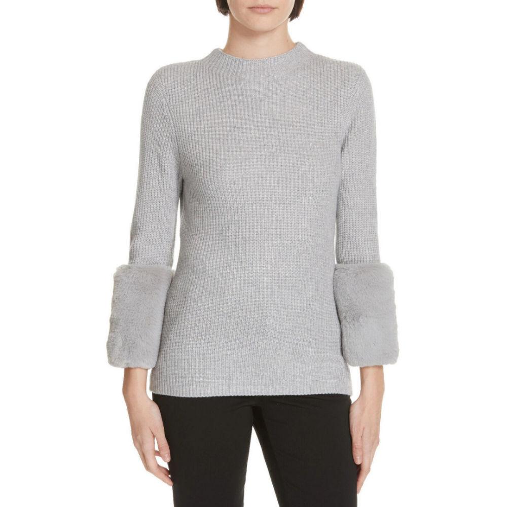 TED BAKER Klairia Faux Fur Cuff Knit Grey XS