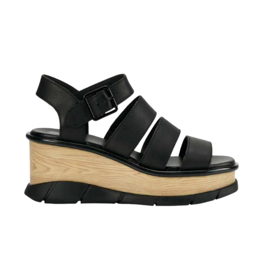 SOREL Joanie III Ankle Strap Wooden Platform Black 10