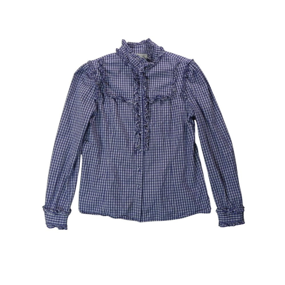 KIMCHI BLUE Gingham Ruffle Yoke Blouse Blue Large