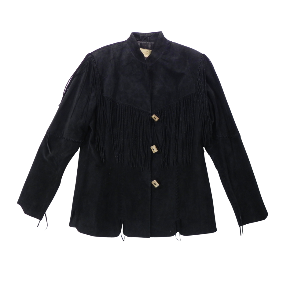 SCULLY Fringed Suede Jacket Bone Clasp Black Med