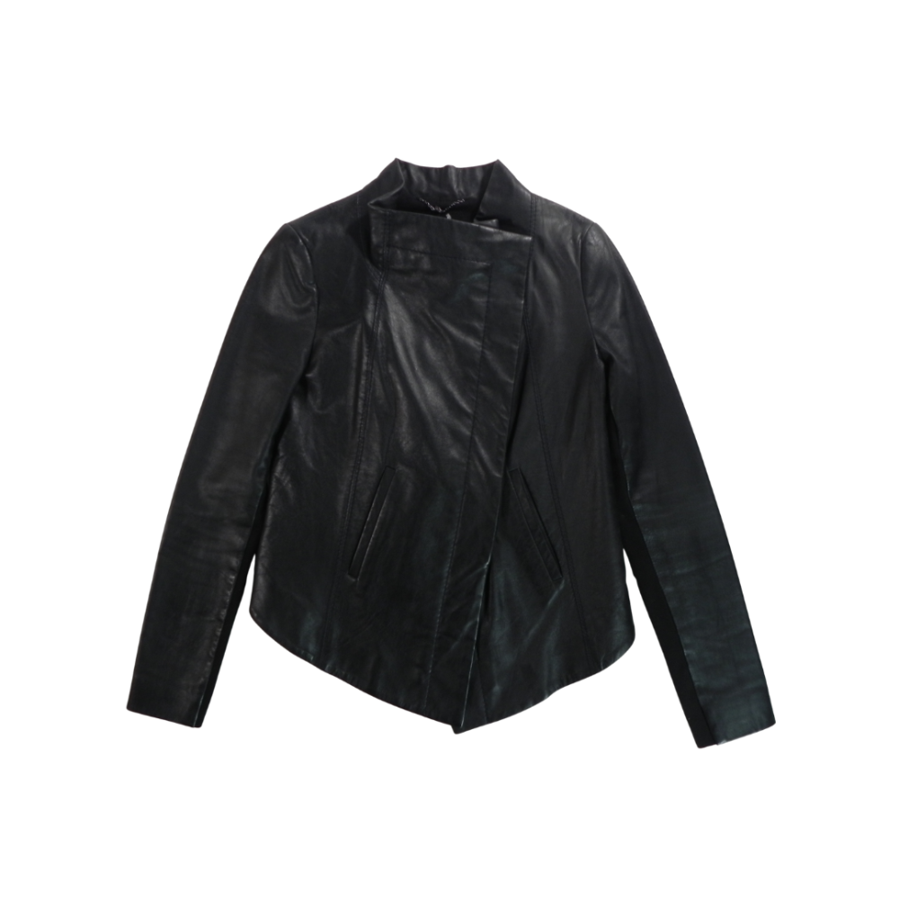 BCBGMAXAZRIA Side Button Leather Jacket Black Small