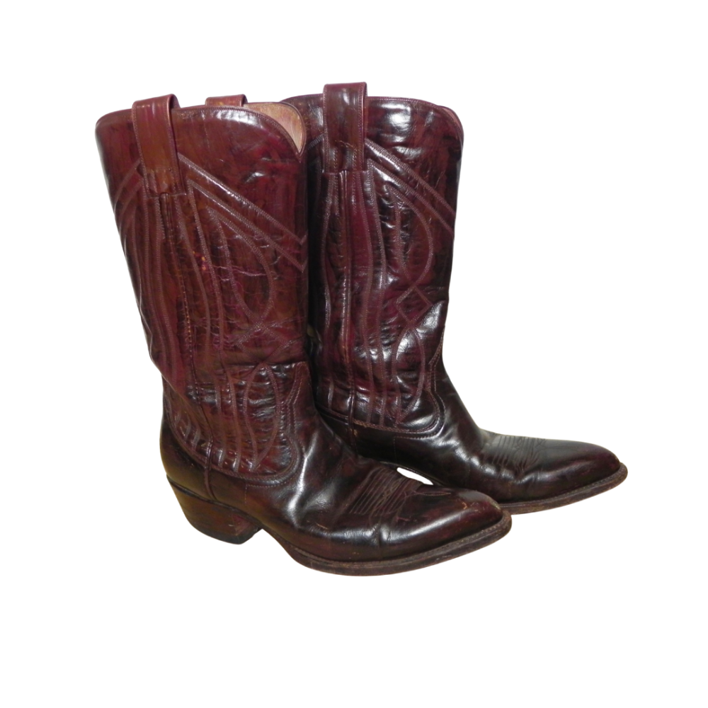 VAQUERO Stitched Leather Cowboy Boot Wine 8/9