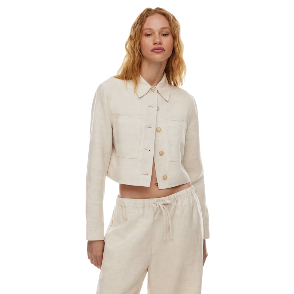 WILFRED Little Cropped Linen Jacket Tan Large