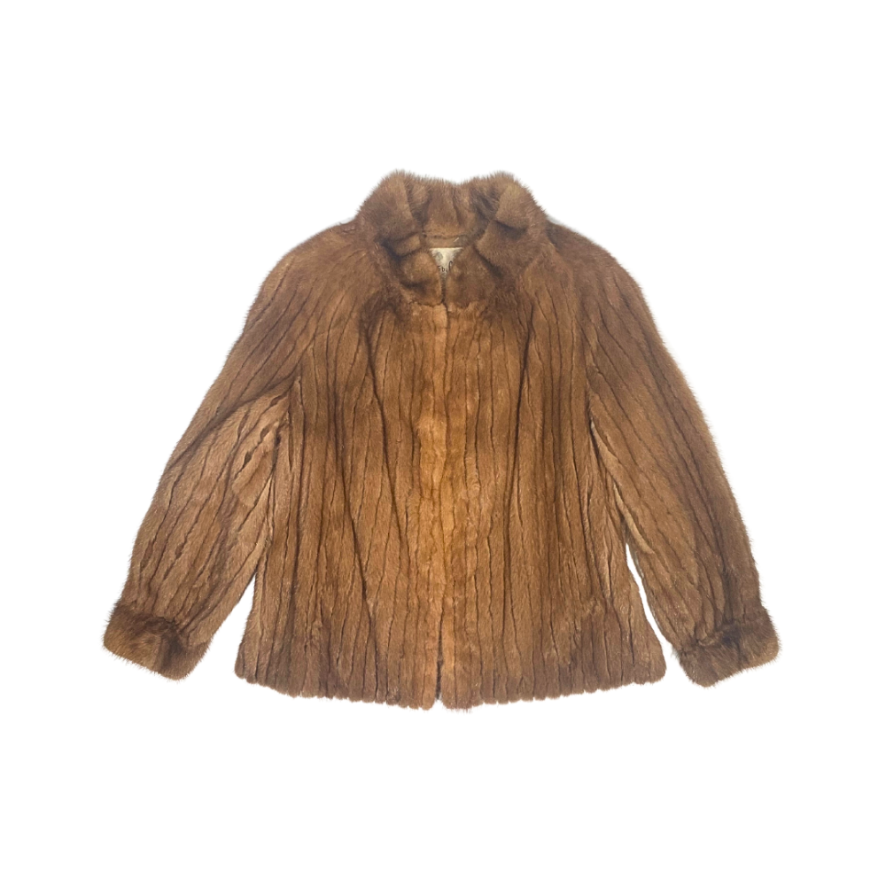 FUR by LISTER Short Ribbed Fur Coat Light Brown Small