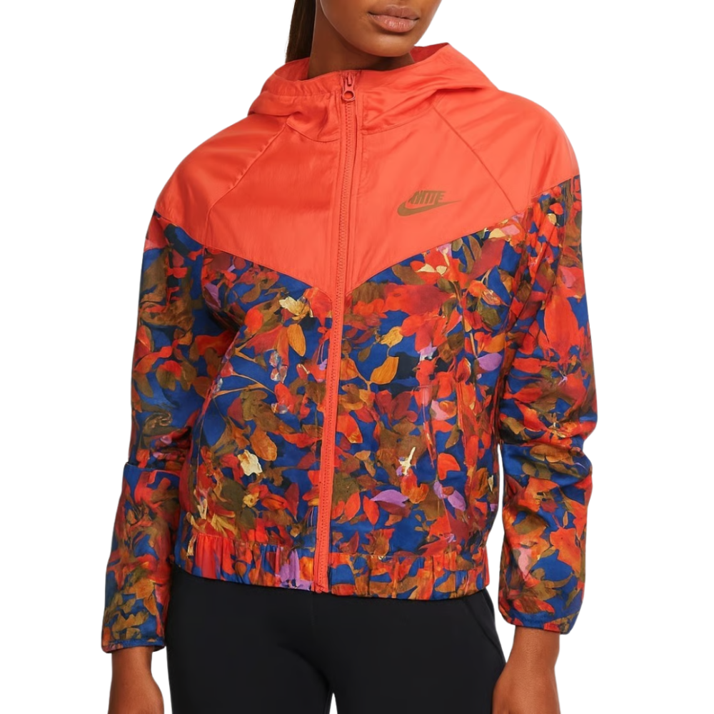 NIKE Windrunner Floral Print Lightweight Full Zip Coral M