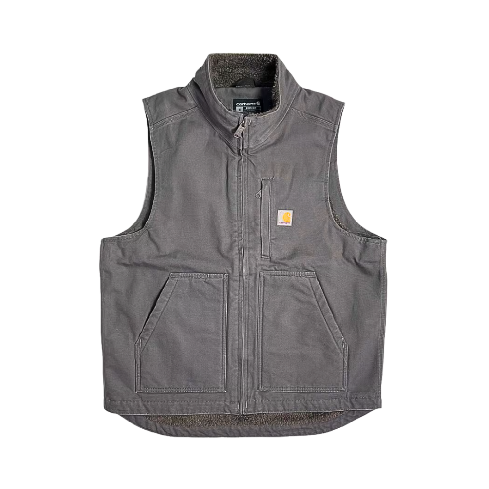 CARHARTT Duck Sherpa Lined Mock Neck Vest Grey L