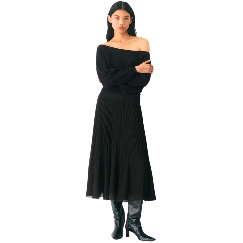 WILFRED Twirl Pleated Chiffon Skirt Black Small