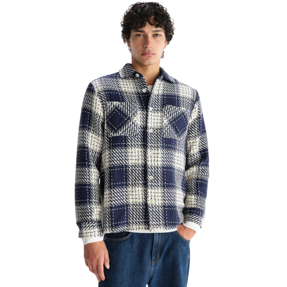WAX Whiting Beatnik Overshirt Navy White Small