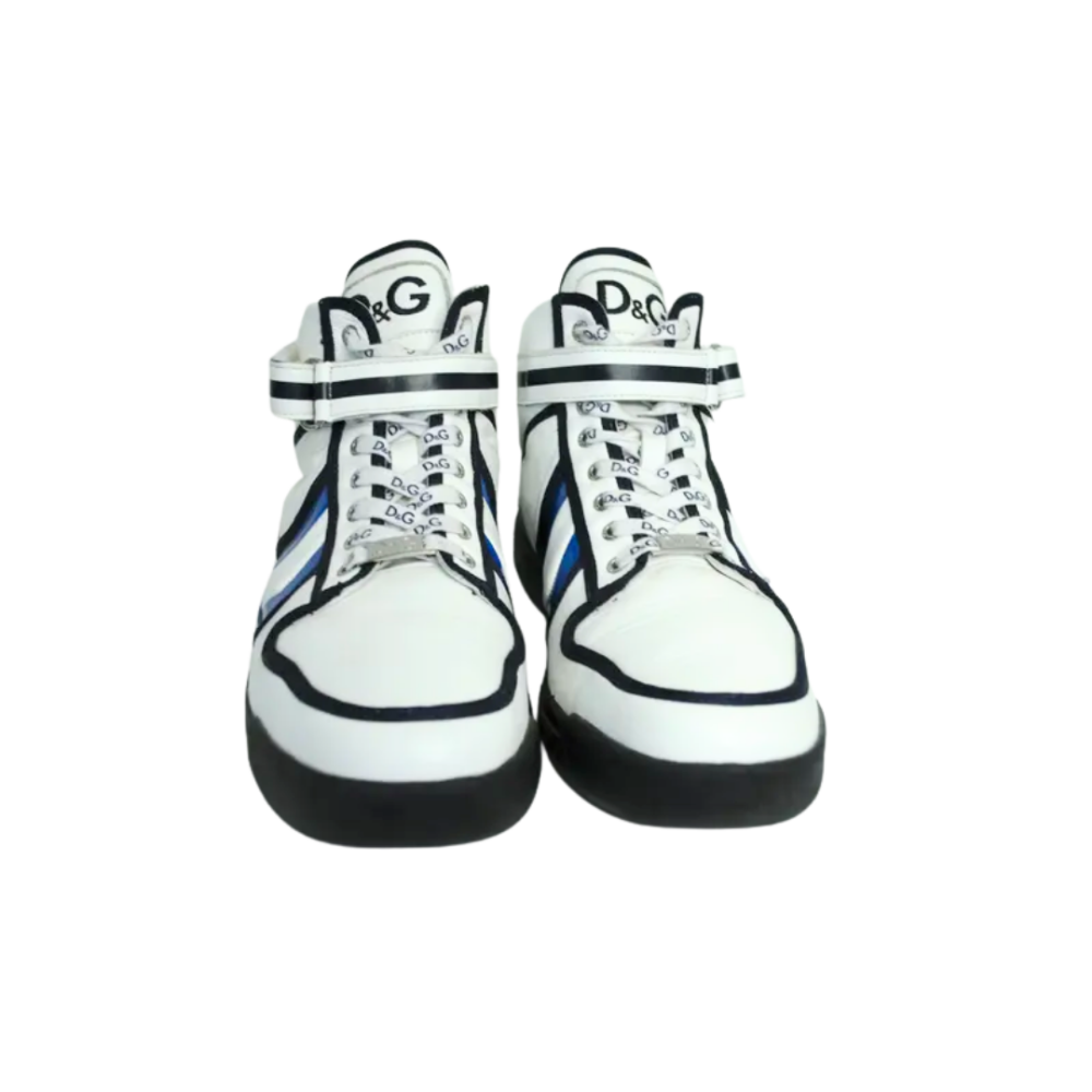 DOLCE GABBANA Leather Hawk Hi Top Blue White 8-9