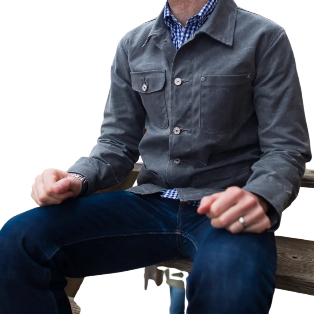 GUSTIN Waxed Cotton Chore Jacket Charcoal Small