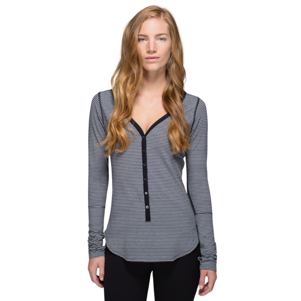 LULULEMON Awesoma Henley Stripe Black Grey M