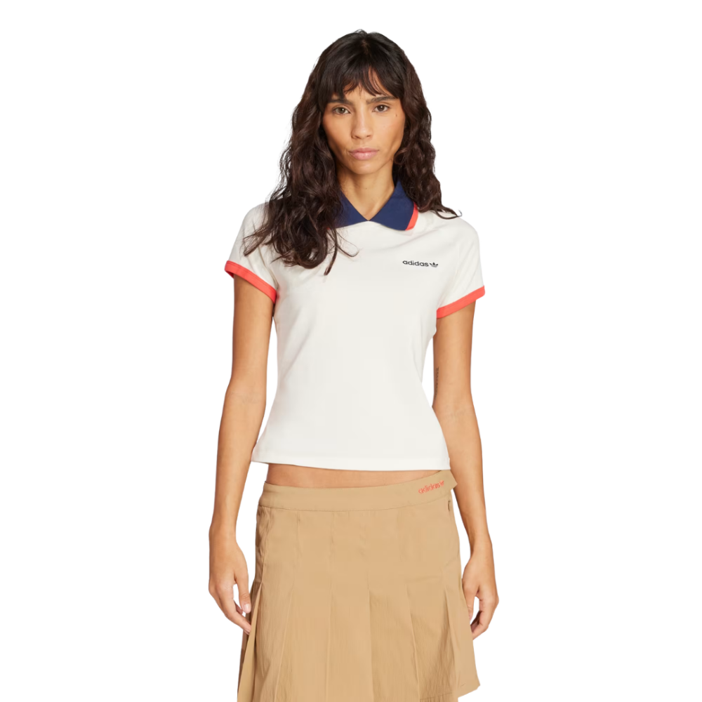 ADIDAS Cropped Luxe Polo Shirt Off White Medium