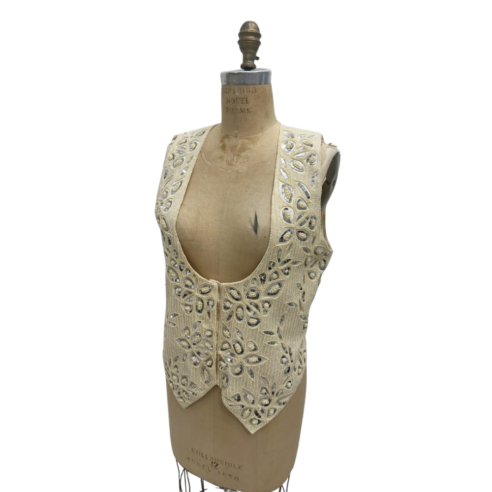 LIZ CLAIBORNE Vintage Full Beaded Vest Cream Small
