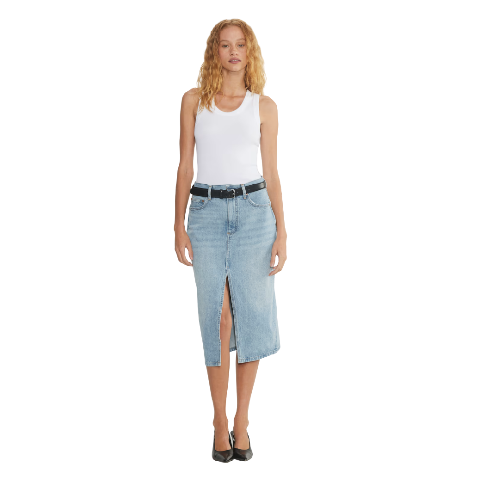 DENIM FORUM The '90s Halle Denim Skirt Light Wash 28