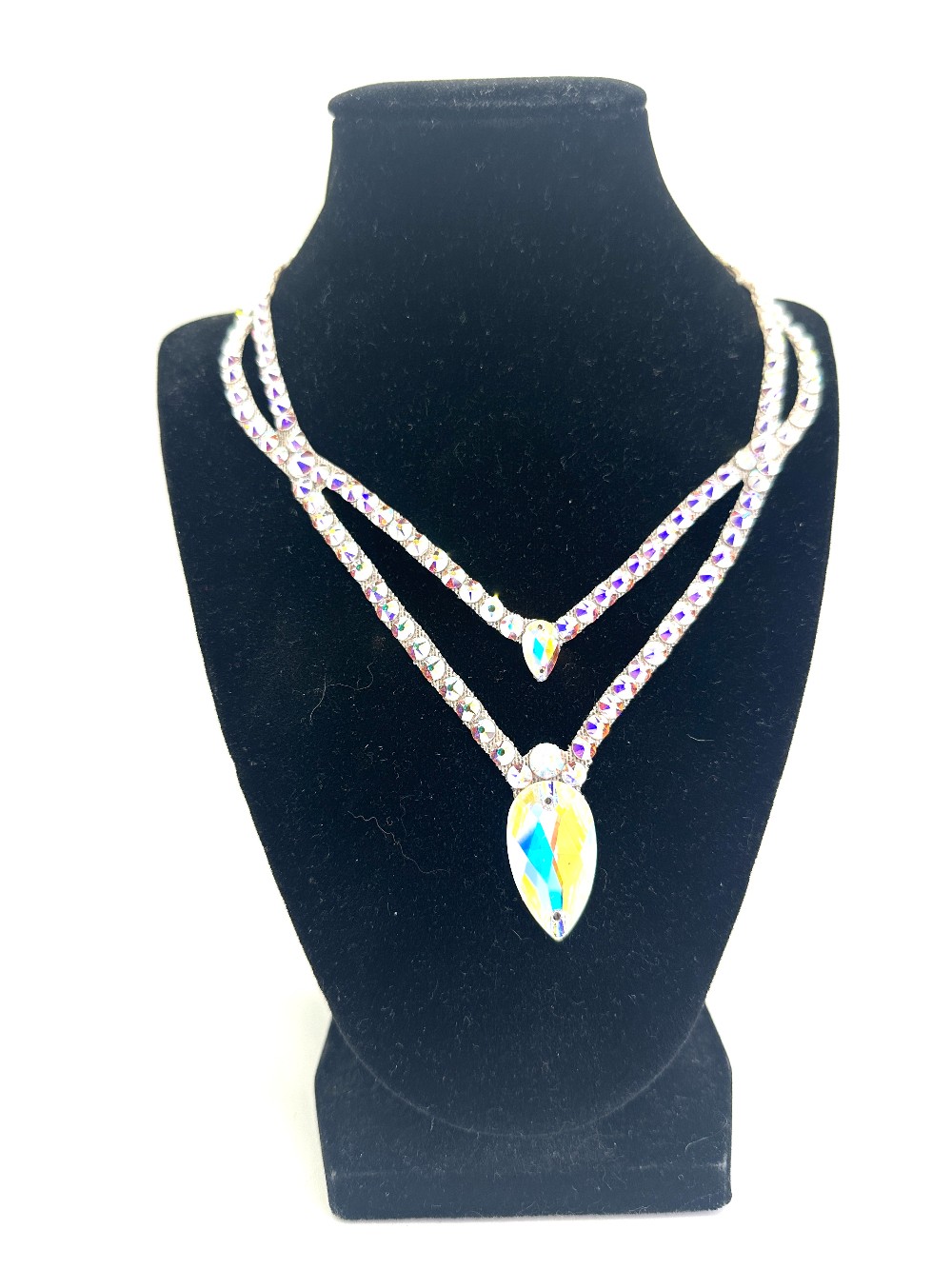 Luxe AB Crystal Ballroom Necklace Two Strand with Pear Drop