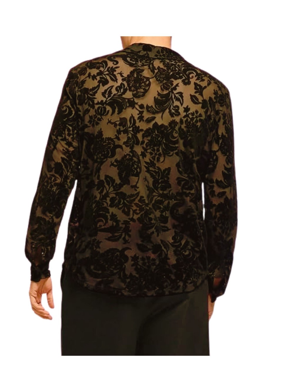 Solano - Sheer Mesh w Floral Pattern Latin Dance Shirt