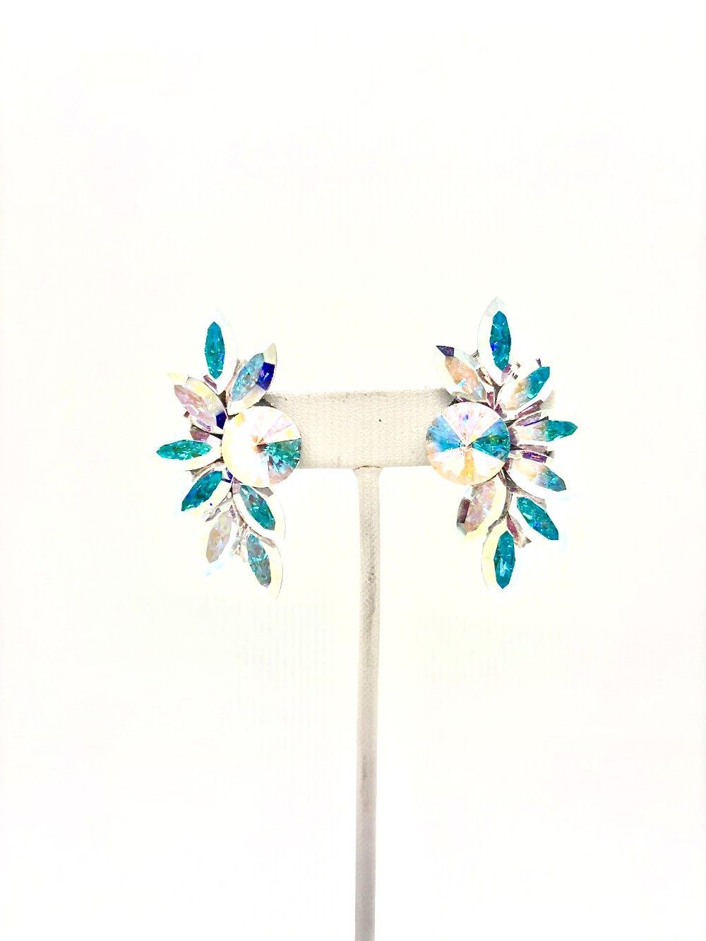 Large Fancy AB Crystal Earrings - clip on