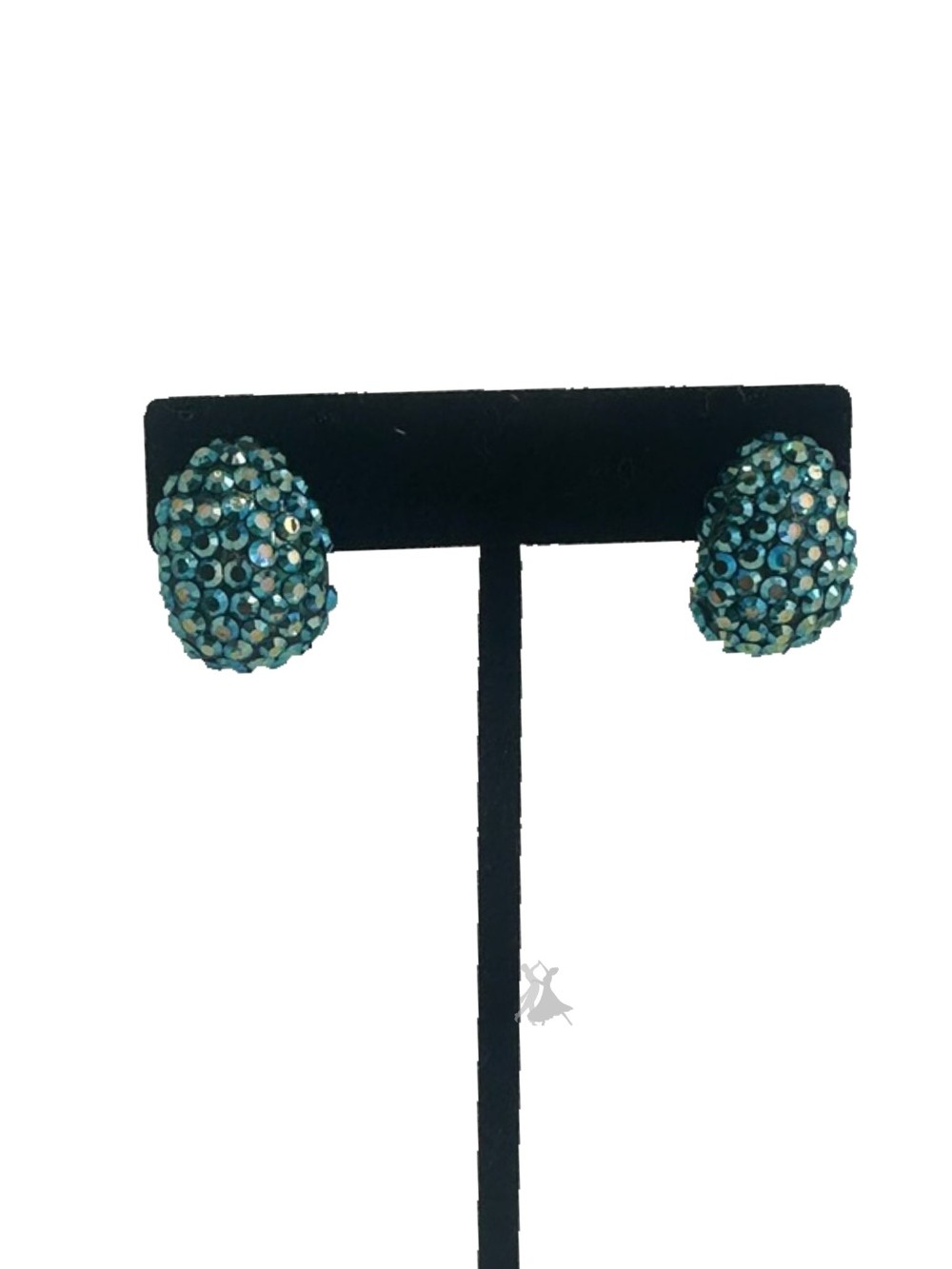 Blue Zircon AB Crystal Dome Seim-hoop Earrings - Clips