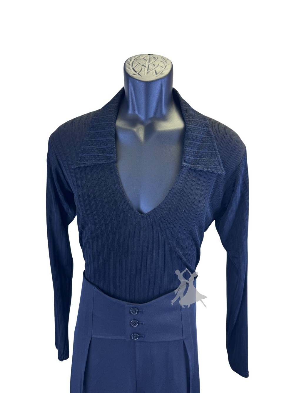 Men's Black Sheer Striped Latin Shirt w bodysuit