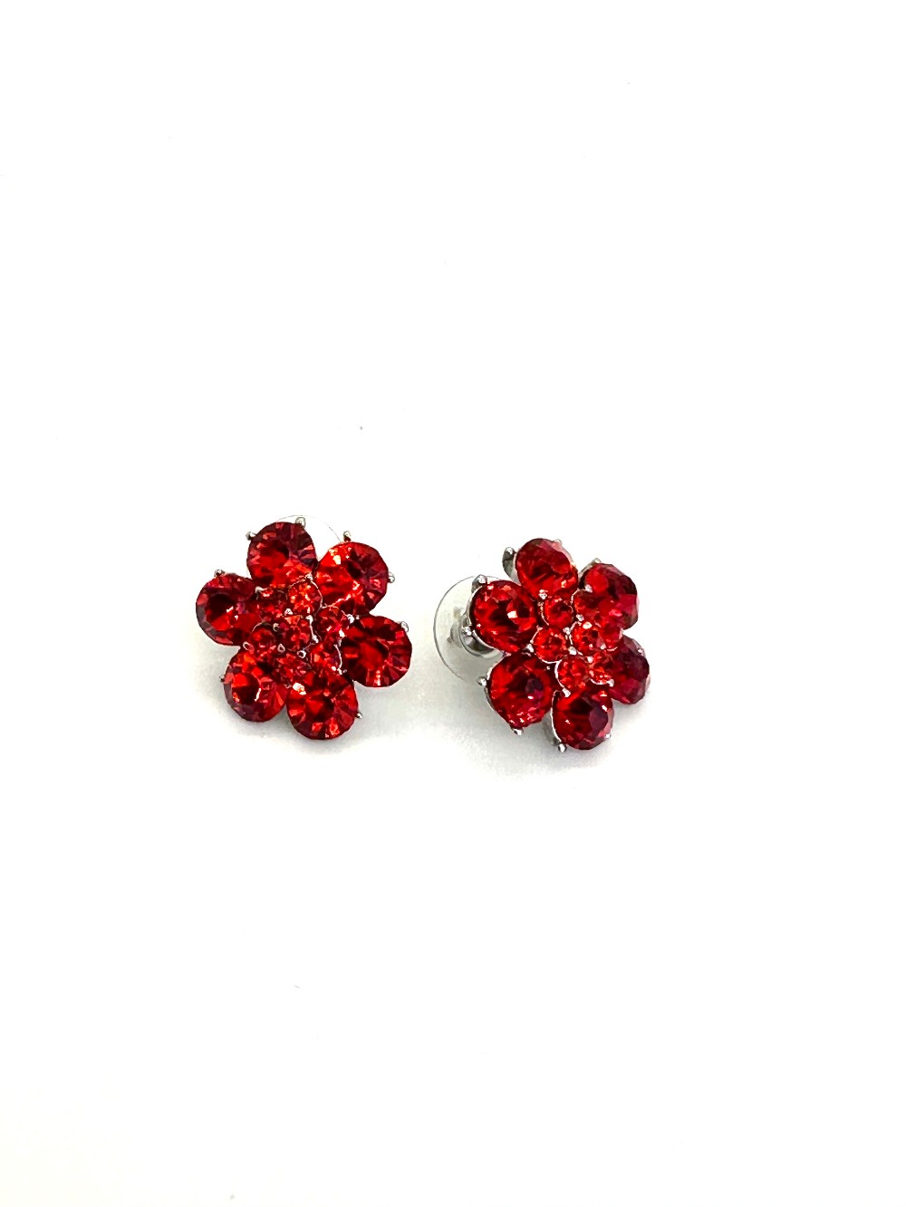 Light Siam Crystal Flower Earrings - pierced