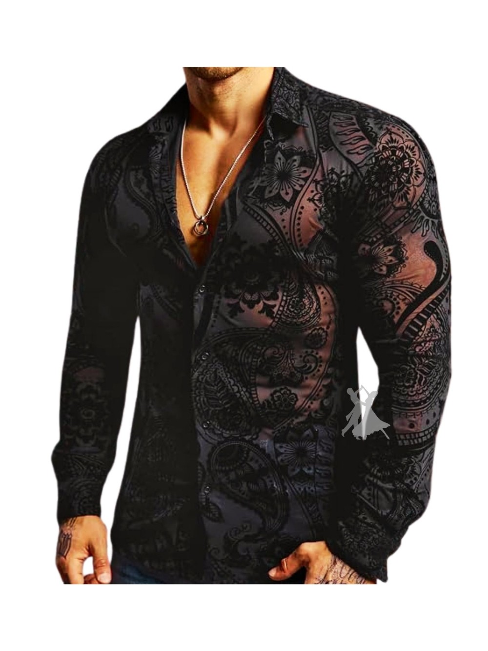 Lucas - Paisley Print with Sheer Mesh Button Down Latin Dance Shirt