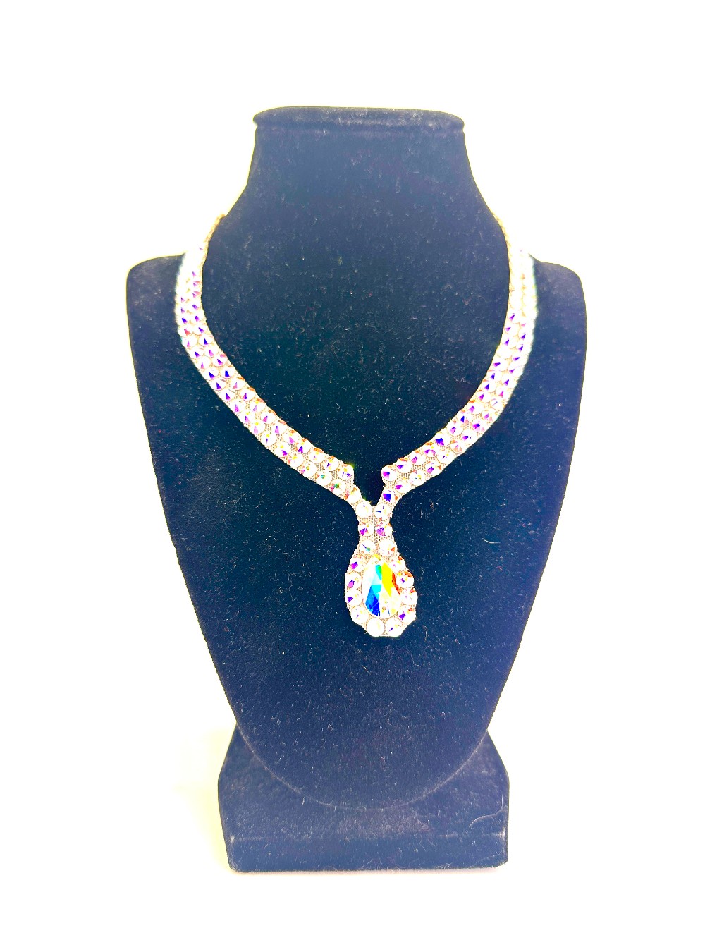 AB Crystal Necklace Double Row with Pear Drop