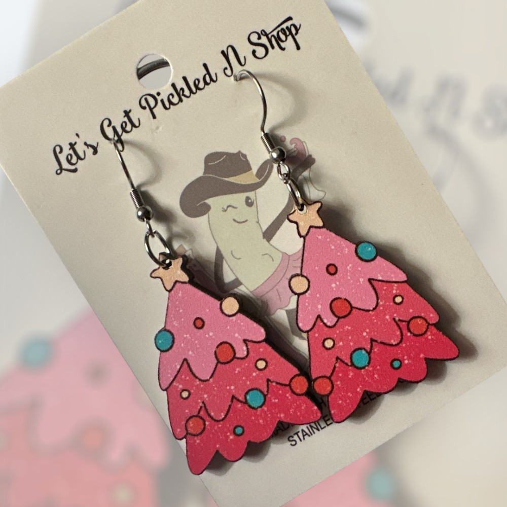 Wooden Dangle Assorted Christmas Tree Earrings